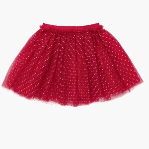 Red Tulle Skirt with Gold Polka Dots
